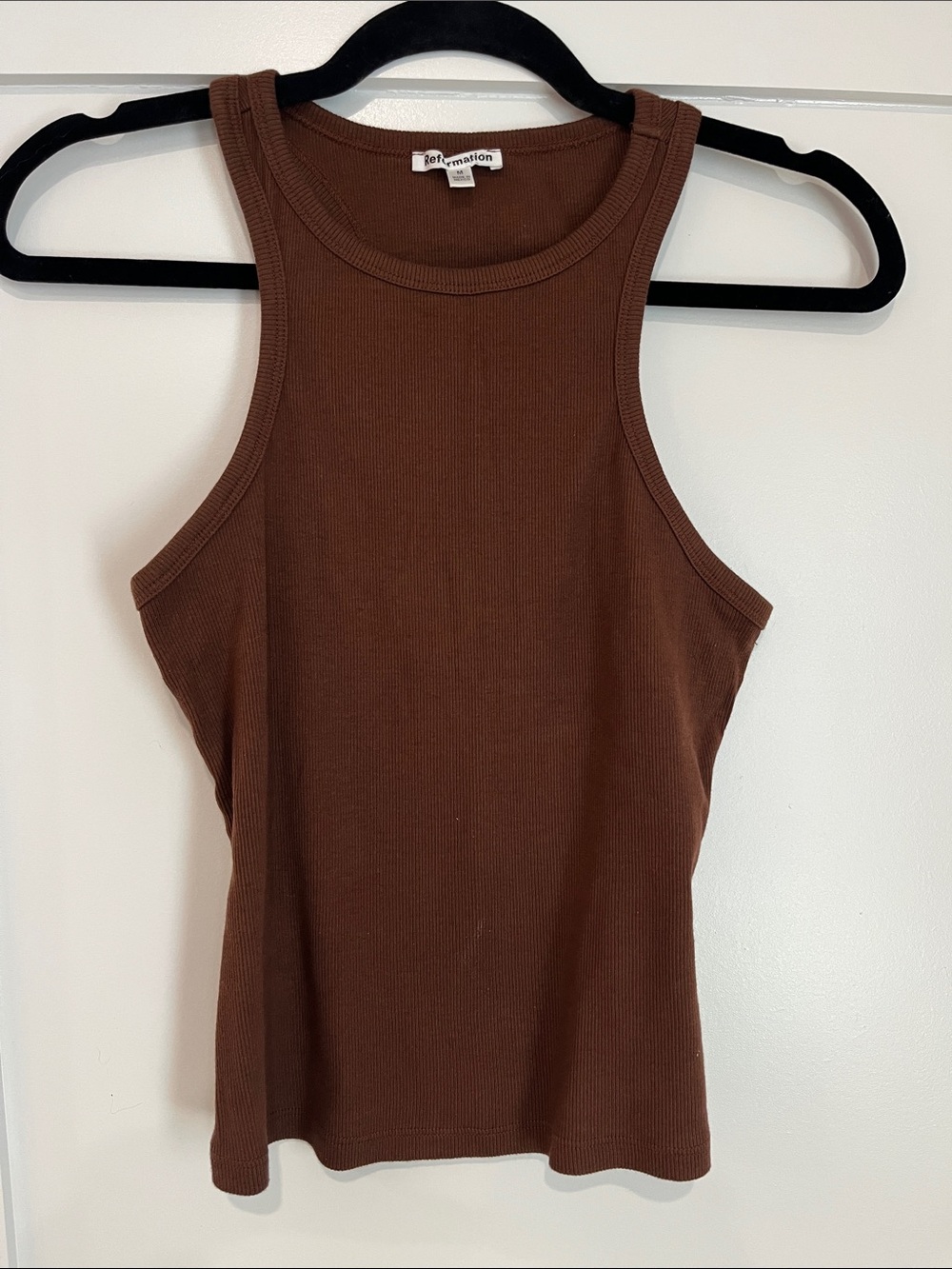 Reformation Chocolate Brown Ribbed Scoop Racerback Tank